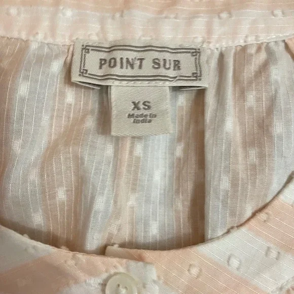 Point Sur J.Crew Popover Blouse Women XS Peach White Striped Dobby Romantic Airy - Picture 3 of 4